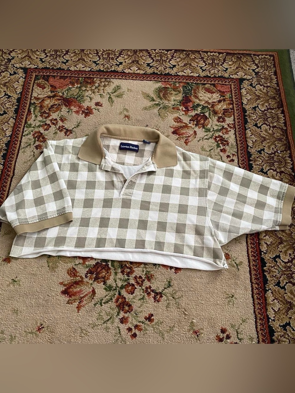 Lawton Harbor sage green and cream checkered crop top